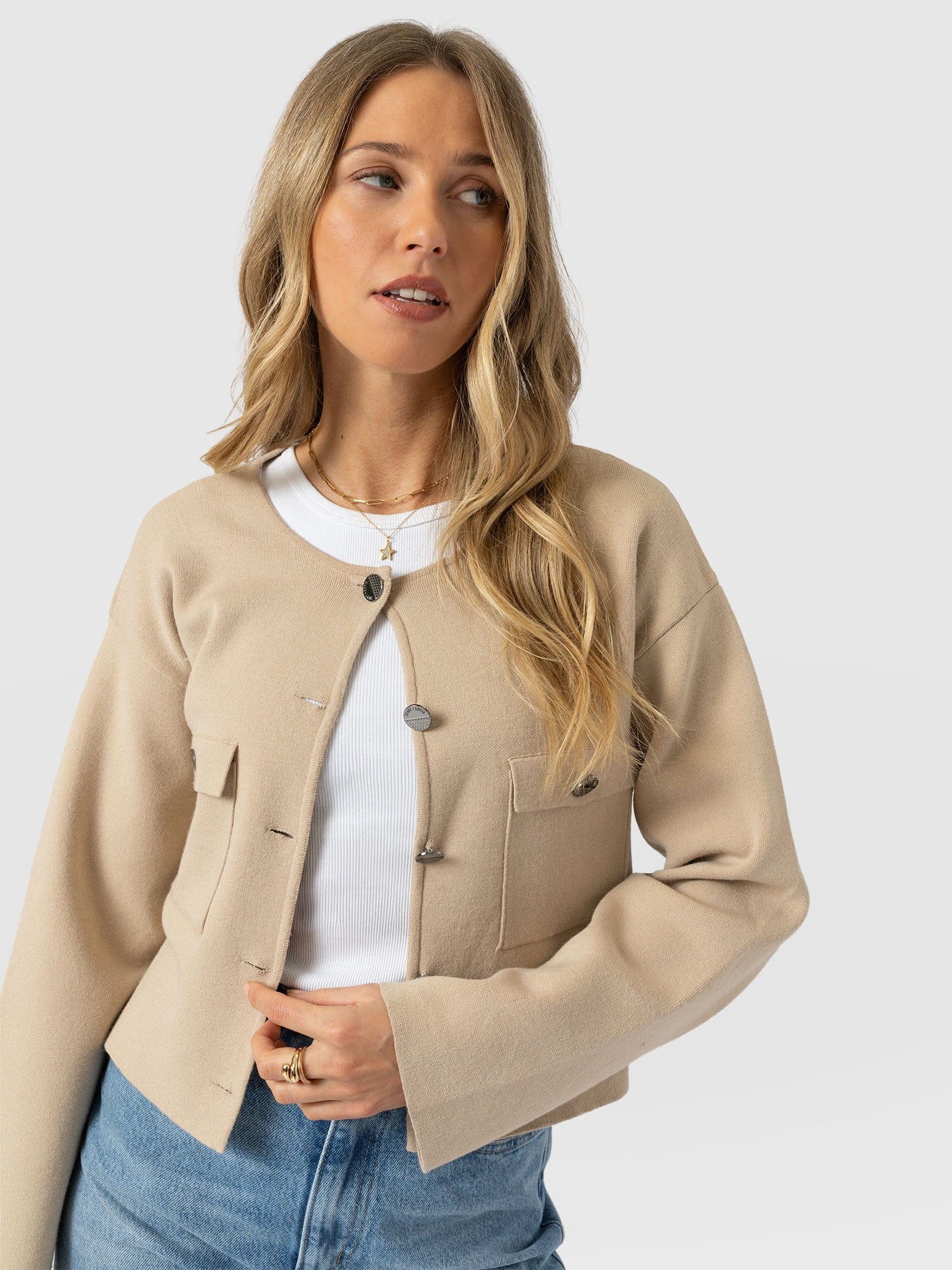 Maeva Knit Jacket Cream - Women's Wool Jacket | Saint + Sofia® EU